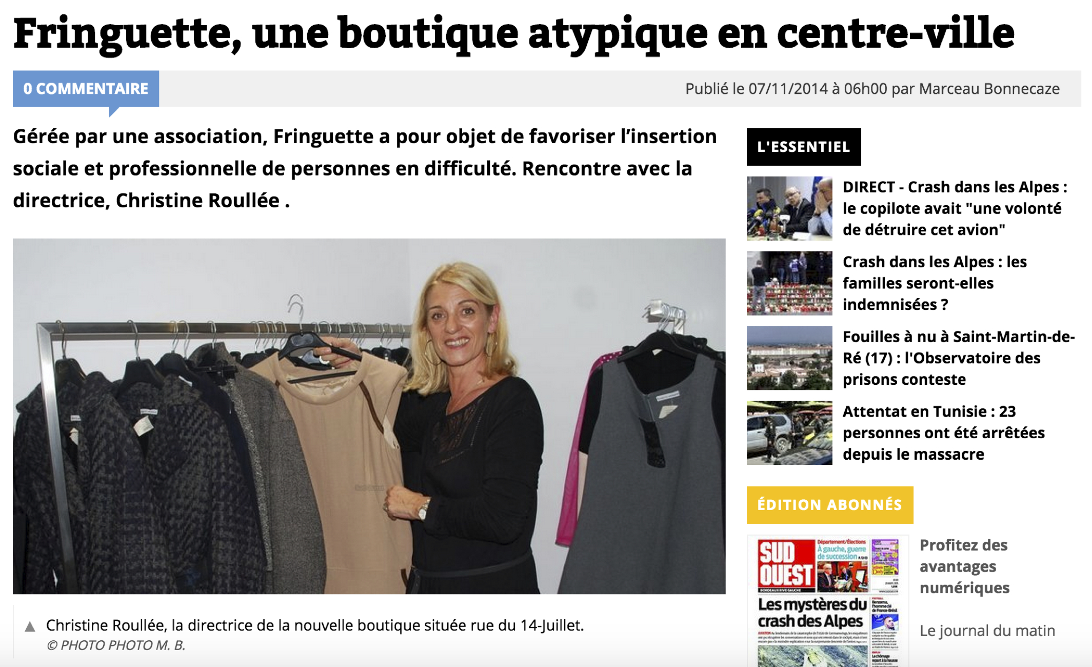 SUD OUEST : Fringuette, une boutique atypique en centre ville